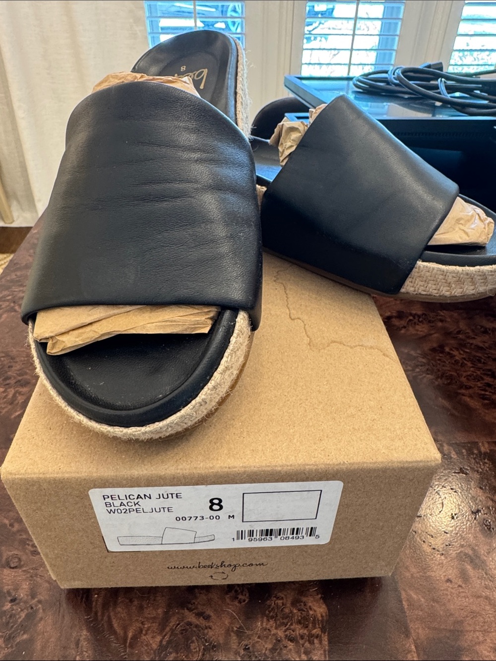 Beek Pelican Jute Black Slide Sandals women’s 8